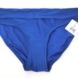 Skye Women's Mid Waist Bikini Bottom Swimsuit, Wisdom Blue Rib, Large